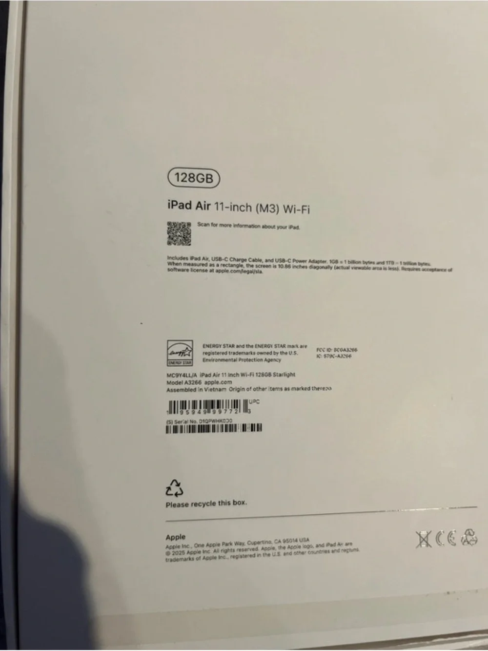 iPad Air M3 Wifi 11-in, with original box, original charger kit, extra USB port